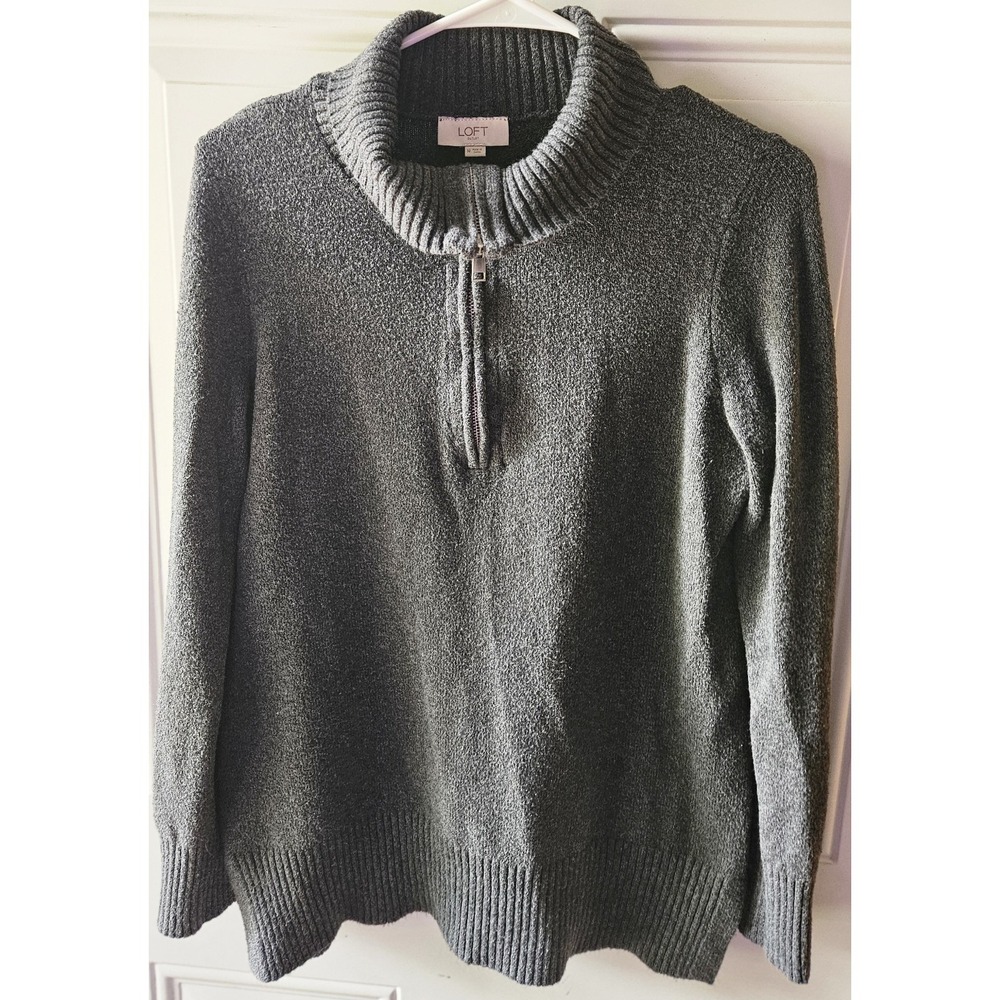 LOFT Outlet Women's Medium Gray Marled Sweater Quarter Zip Mock Neck Long Sleeve